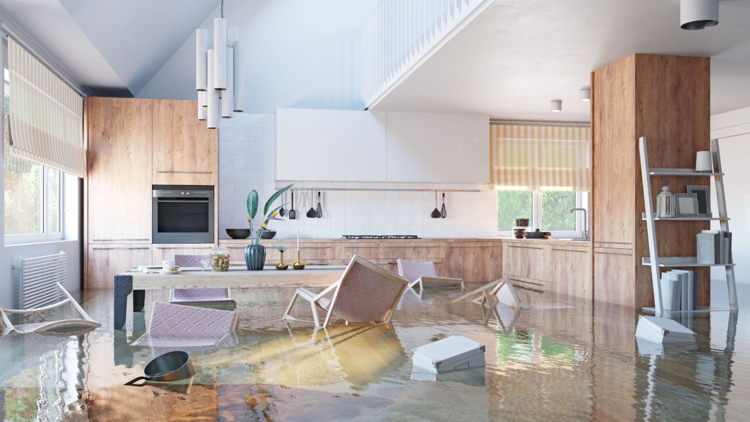 a flooded kitchen